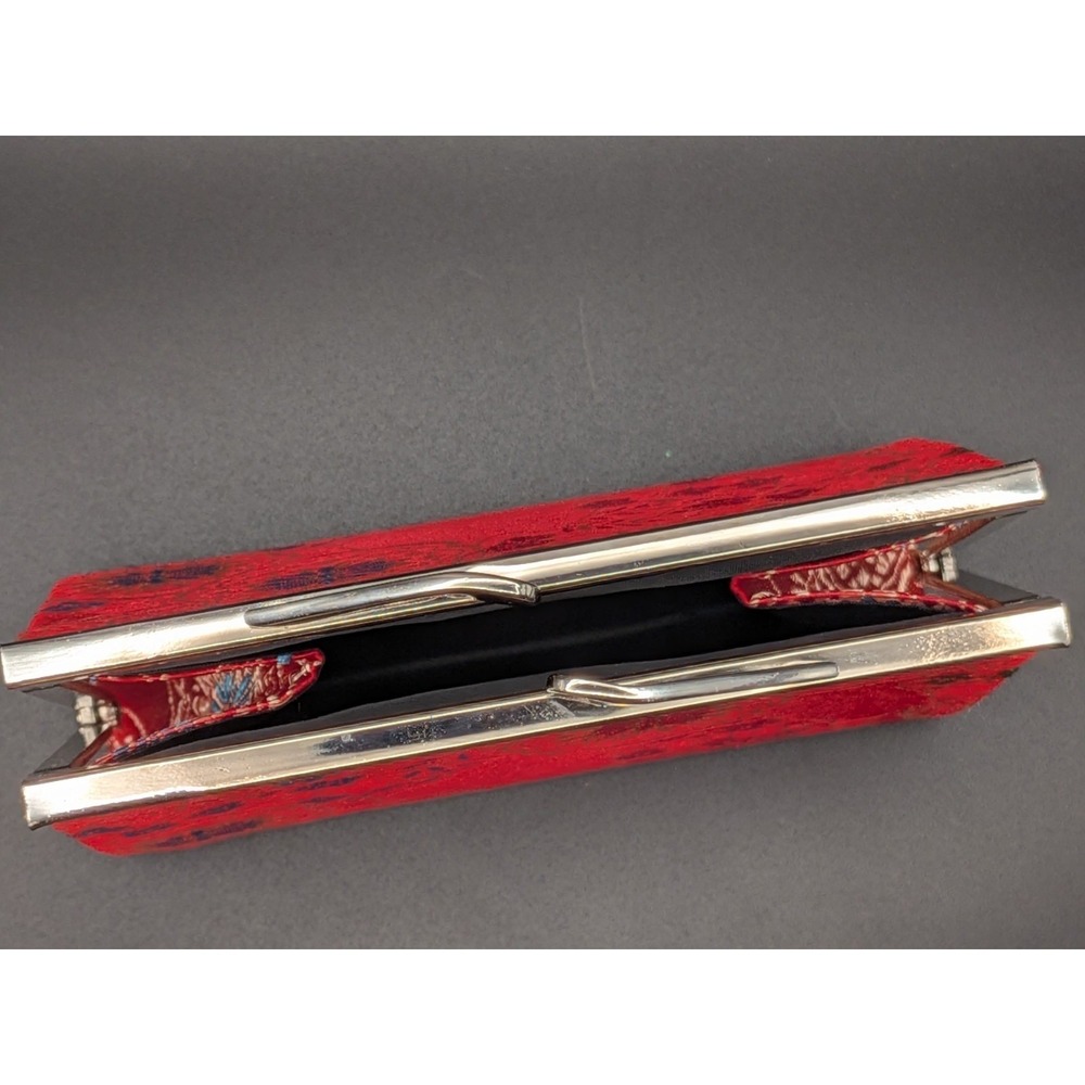 Red Silk Chinese Floral Embroidered Brocade Clutch Handbag Kissing Clasp Small - Picture 3 of 4